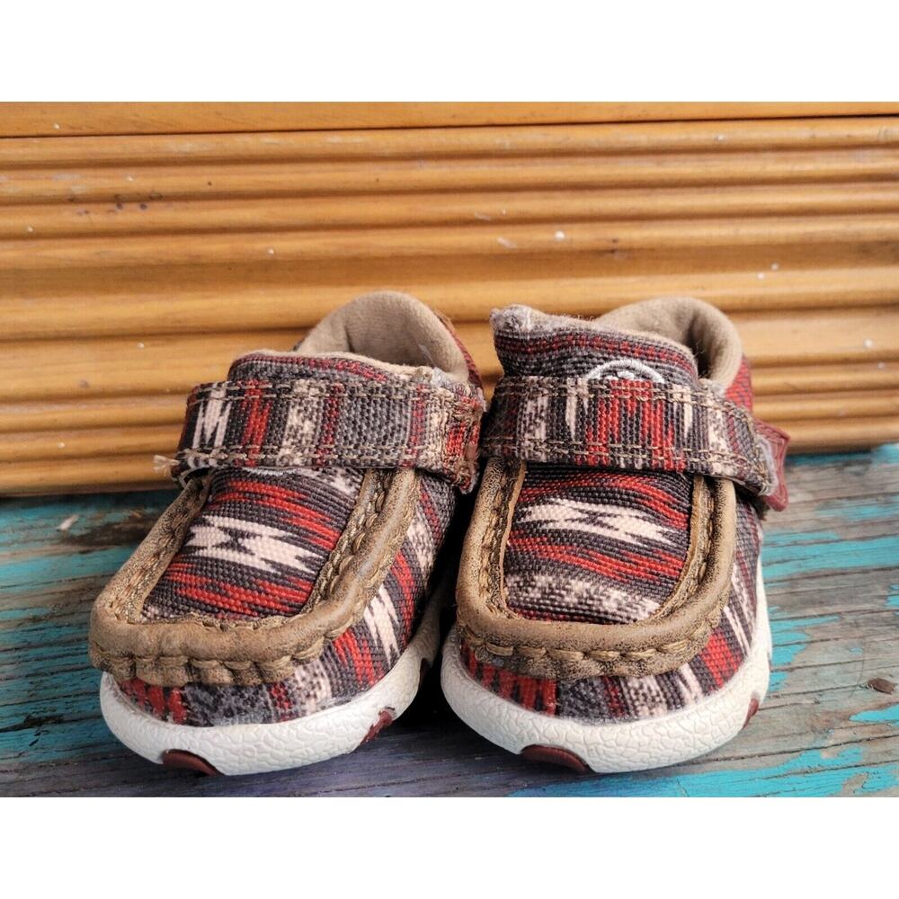 Twisted X Infant Hooey Aztec Print Driving Moc Sz. 2M EUC